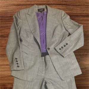 Express Light Gray With Purple black Plaid Women’s Suit with Purple Lining